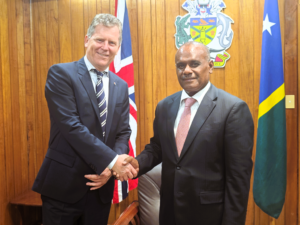 Prime Minister Jeremiah Manele, MP, and British High Commissioner to Solomon Islands, His Excellency, Paul Turner.